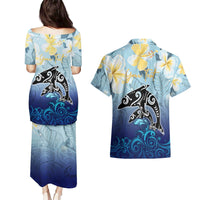 Mother And Baby Dolphins Couples Matching Puletasi and Hawaiian Shirt Hawaii Hibiscus