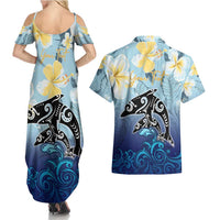 Mother And Baby Dolphins Couples Matching Summer Maxi Dress and Hawaiian Shirt Hawaii Hibiscus