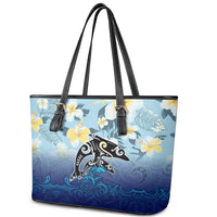 Mother And Baby Dolphins Leather Tote Bag Hawaii Hibiscus