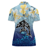 Mother And Baby Dolphins Women Polo Shirt Hawaii Hibiscus