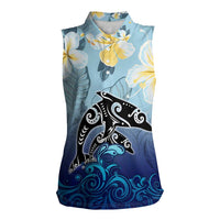Mother And Baby Dolphins Women Sleeveless Polo Shirt Hawaii Hibiscus