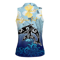 Mother And Baby Dolphins Women Sleeveless Polo Shirt Hawaii Hibiscus