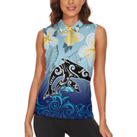 Mother And Baby Dolphins Women Sleeveless Polo Shirt Hawaii Hibiscus
