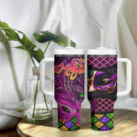 Happy Mardi Gras Tumbler With Handle Mask Feather Colorfull DT02 - Polynesian Pride