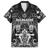 Personalized All Black Family Matching Off Shoulder Maxi Dress and Hawaiian Shirt New Zealand Rugby Mascot Maori
