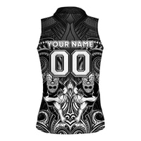 Personalized All Black Women Sleeveless Polo Shirt New Zealand Rugby Mascot Maori