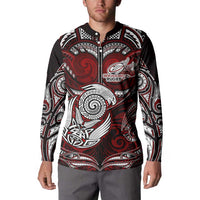 Personalized New Zealand Aotearoa Rugby Button Sweatshirt Maori Fern Tattoo Art