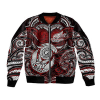 Personalized New Zealand Aotearoa Rugby Sleeve Zip Bomber Jacket Maori Fern Tattoo Art