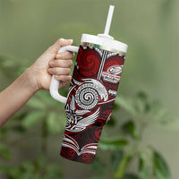 New Zealand Aotearoa Rugby Tumbler With Handle Maori Fern Tattoo Art