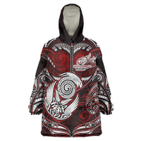 Personalized New Zealand Aotearoa Rugby Wearable Blanket Hoodie Maori Fern Tattoo Art