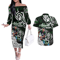 Personalized NZ Aotearoa Rugby Couples Matching Off The Shoulder Long Sleeve Dress and Hawaiian Shirt New Zealand Silver Fern