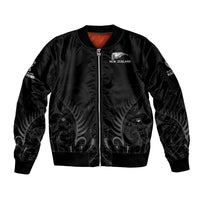 New Zealand Sleeve Zip Bomber Jacket Rugby 2023 Champions Black DT02 Unisex Black - Polynesian Pride