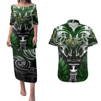 Personalised Warriors Maori Darts Couples Matching Puletasi and Hawaiian Shirt New Zealand Darts Silver Fern