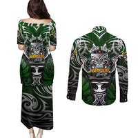 Personalised Warriors Maori Darts Couples Matching Puletasi and Long Sleeve Button Shirt New Zealand Darts Silver Fern