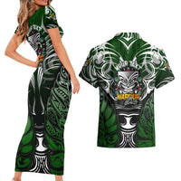 Personalised Warriors Maori Darts Couples Matching Short Sleeve Bodycon Dress and Hawaiian Shirt New Zealand Darts Silver Fern