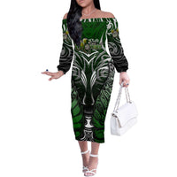 Personalised Warriors Maori Darts Family Matching Off The Shoulder Long Sleeve Dress and Hawaiian Shirt New Zealand Darts Silver Fern