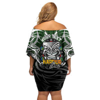 Personalised Warriors Maori Darts Family Matching Off Shoulder Short Dress and Hawaiian Shirt New Zealand Darts Silver Fern