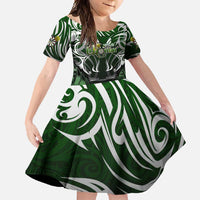 Personalised Warriors Maori Darts Family Matching Short Sleeve Bodycon Dress and Hawaiian Shirt New Zealand Darts Silver Fern