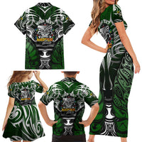Personalised Warriors Maori Darts Family Matching Short Sleeve Bodycon Dress and Hawaiian Shirt New Zealand Darts Silver Fern