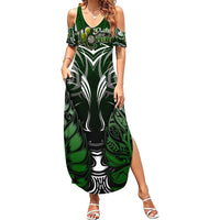 Personalised Warriors Maori Darts Family Matching Summer Maxi Dress and Hawaiian Shirt New Zealand Darts Silver Fern