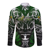 Personalised Warriors Maori Darts Long Sleeve Button Shirt New Zealand Darts Silver Fern