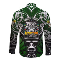 Personalised Warriors Maori Darts Long Sleeve Button Shirt New Zealand Darts Silver Fern