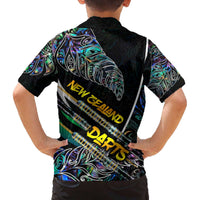 Personalised New Zealand Darts Family Matching Off The Shoulder Long Sleeve Dress and Hawaiian Shirt NZ Paua Shell Maori Fern
