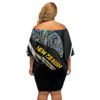 Personalised New Zealand Darts Family Matching Off Shoulder Short Dress and Hawaiian Shirt NZ Paua Shell Maori Fern