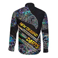 Personalised New Zealand Darts Long Sleeve Button Shirt NZ Paua Shell Maori Fern