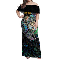 Personalised New Zealand Darts Off Shoulder Maxi Dress NZ Paua Shell Maori Fern