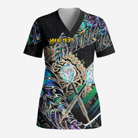 Personalised New Zealand Darts Scrub Top NZ Paua Shell Maori Fern - Polynesian Pride
