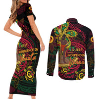 Custom Vanuatu 45th Independence Anniversary Couples Matching Short Sleeve Bodycon Dress and Long Sleeve Button Shirt Flower Melanesian Namele Turtle DT02 - Polynesian Pride
