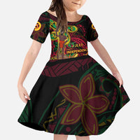 Custom Vanuatu 45th Independence Anniversary Family Matching Mermaid Dress and Hawaiian Shirt Flower Melanesian Namele Turtle DT02 Daughter's Dress Black - Polynesian Pride