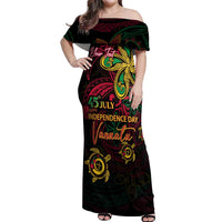 Custom Vanuatu 45th Independence Anniversary Off Shoulder Maxi Dress Flower Melanesian Namele Turtle - Polynesian Pride