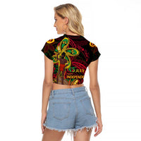 Custom Vanuatu 45th Independence Anniversary Raglan Cropped T Shirt Flower Melanesian Namele Turtle DT02 - Polynesian Pride