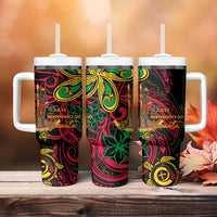 Vanuatu 45th Independence Anniversary Tumbler With Handle Flower Melanesian Namele Turtle - Polynesian Pride