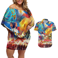 Custom The Philippines 126th Independence Anniversary Couples Matching Off Shoulder Short Dress and Hawaiian Shirt Art Style - Polynesian Pride