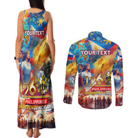 Custom The Philippines 126th Independence Anniversary Couples Matching Tank Maxi Dress and Long Sleeve Button Shirt Art Style - Polynesian Pride