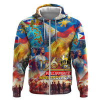 Custom The Philippines 126th Independence Anniversary Zip Hoodie Art Style - Polynesian Pride