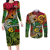 Personalized Vanuatu 45th Independence Anniversary Couples Matching Long Sleeve Bodycon Dress and Long Sleeve Button Shirt Melanesian Pattern Reggae DT02 Art - Polynesian Pride