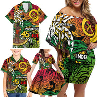 Personalized Vanuatu 45th Independence Anniversary Family Matching Off Shoulder Short Dress and Hawaiian Shirt Melanesian Pattern Reggae DT02 - Polynesian Pride