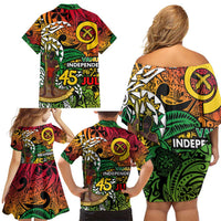 Personalized Vanuatu 45th Independence Anniversary Family Matching Off Shoulder Short Dress and Hawaiian Shirt Melanesian Pattern Reggae DT02 - Polynesian Pride