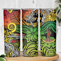 Vanuatu 45th Independence Anniversary Skinny Tumbler Melanesian Pattern Reggae - Polynesian Pride