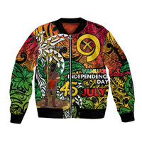 Personalized Vanuatu 45th Independence Anniversary Sleeve Zip Bomber Jacket Melanesian Pattern Reggae - Polynesian Pride