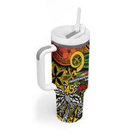 Vanuatu 45th Independence Anniversary Tumbler With Handle Melanesian Pattern Reggae - Polynesian Pride