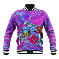 Dolphin Polynesia Baseball Jacket Hibiscus Tropical Wave - Purple Vibes DT02 Unisex Purple - Polynesian Pride