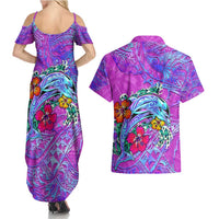 Dolphin Polynesia Couples Matching Summer Maxi Dress and Hawaiian Shirt Hibiscus Tropical Wave - Purple Vibes DT02 - Polynesian Pride