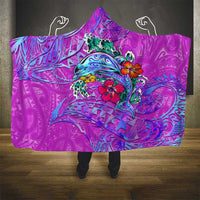 Dolphin Polynesia Hooded Blanket Hibiscus Tropical Wave - Purple Vibes DT02 - Polynesian Pride
