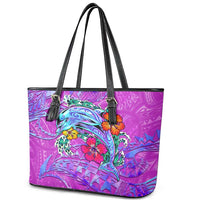Dolphin Polynesia Leather Tote Bag Hibiscus Tropical Wave - Purple Vibes DT02 - Polynesian Pride