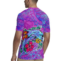 Dolphin Polynesia Rugby Jersey Hibiscus Tropical Wave - Purple Vibes DT02 - Polynesian Pride